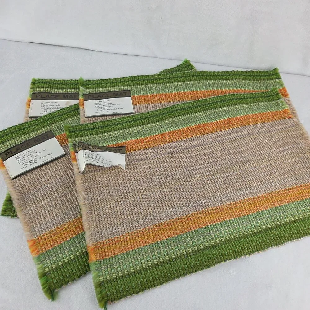 Vintage MCM Woven Placemats Set of 4 Green Orange Beige Made in Japan Unused NOS